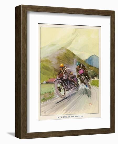 Two Competitors in the Tourist Trophy Race Fight It out Amid the Hills of the Isle of Man-Grimes-Framed Photographic Print