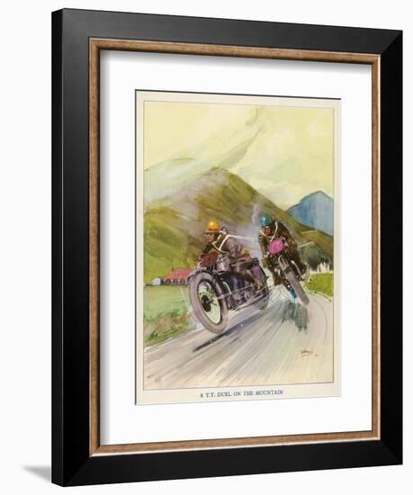 Two Competitors in the Tourist Trophy Race Fight It out Amid the Hills of the Isle of Man-Grimes-Framed Photographic Print