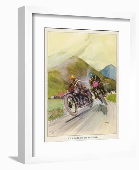 Two Competitors in the Tourist Trophy Race Fight It out Amid the Hills of the Isle of Man-Grimes-Framed Photographic Print