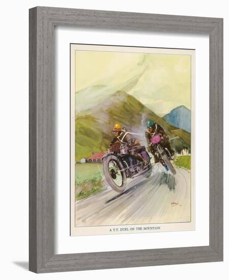 Two Competitors in the Tourist Trophy Race Fight It out Amid the Hills of the Isle of Man-Grimes-Framed Photographic Print