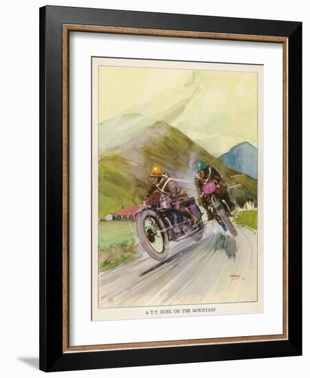 Two Competitors in the Tourist Trophy Race Fight It out Amid the Hills of the Isle of Man-Grimes-Framed Photographic Print