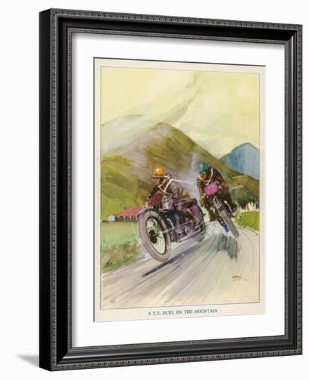 Two Competitors in the Tourist Trophy Race Fight It out Amid the Hills of the Isle of Man-Grimes-Framed Photographic Print