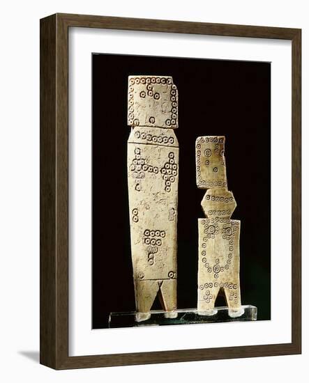 Two Coptic bone dolls of schematic flat peg form with incised circle decoration-Werner Forman-Framed Giclee Print