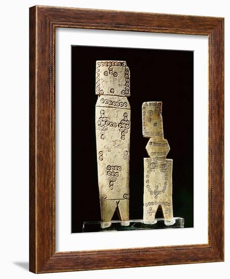 Two Coptic bone dolls of schematic flat peg form with incised circle decoration-Werner Forman-Framed Giclee Print