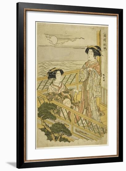 Two Courtesans on a Moonlit Balcony at a House of Pleasure in Shinagawa, C.1774-Katsukawa Shunsho-Framed Giclee Print