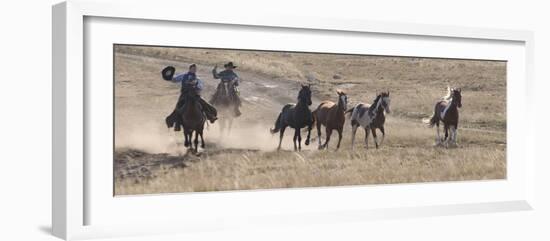 Two Cowboys Herding Horses, Flitner Ranch, Shell, Wyoming, USA-Carol Walker-Framed Photographic Print