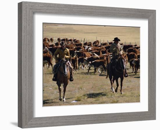 Two Cowboys on Horseback, Cattle Ranching, New Mexico, United States of America, North America-Woolfitt Adam-Framed Photographic Print