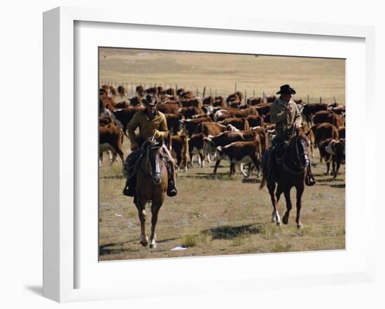 Two Cowboys on Horseback, Cattle Ranching, New Mexico, United States of America, North America-Woolfitt Adam-Framed Photographic Print