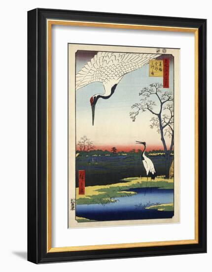 Two Cranes from Meisho Yedo Hiakkei (One Hundred Famous Views of Edo)-Ando Hiroshige-Framed Giclee Print