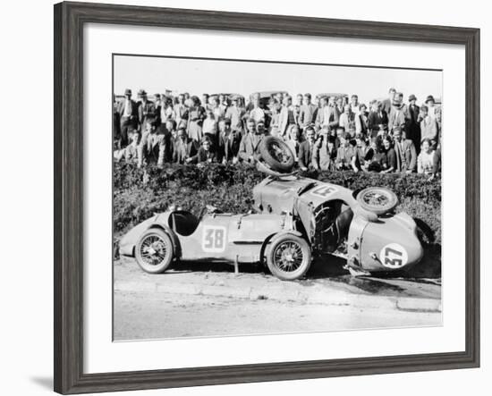 Two Crashed Cars from the Singer Nine Team, Possibly at a Ttrace, 1935-null-Framed Photographic Print