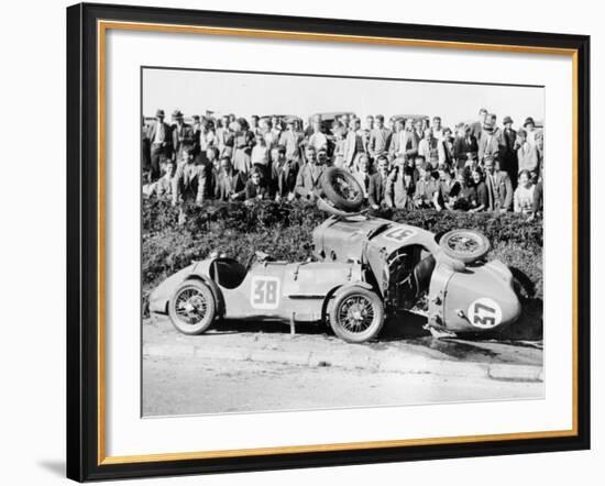 Two Crashed Cars from the Singer Nine Team, Possibly at a Ttrace, 1935-null-Framed Photographic Print