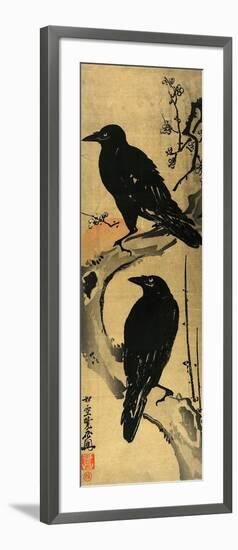 Two Crows on a Plum Branch with Rising Sun-Kyosai Kawanabe-Framed Giclee Print