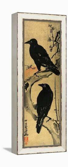 Two Crows on a Plum Branch with Rising Sun-Kyosai Kawanabe-Framed Premier Image Canvas