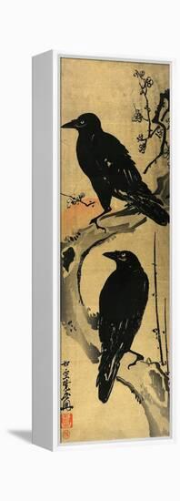 Two Crows on a Plum Branch with Rising Sun-Kyosai Kawanabe-Framed Premier Image Canvas