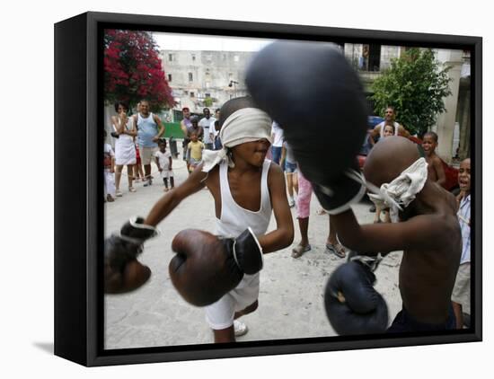 Two Cuban Boys Show Their Boxing Skills-null-Framed Premier Image Canvas