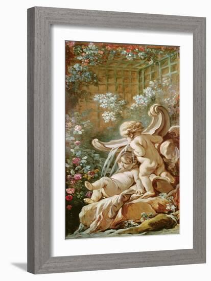 Two Cupids by a Basin, from the Salon of Gilles Demarteau, C.1750-65 (Oil on Canvas)-Francois (studio of) Boucher-Framed Giclee Print