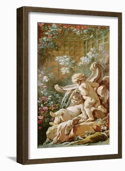 Two Cupids by a Basin, from the Salon of Gilles Demarteau, C.1750-65 (Oil on Canvas)-Francois (studio of) Boucher-Framed Giclee Print