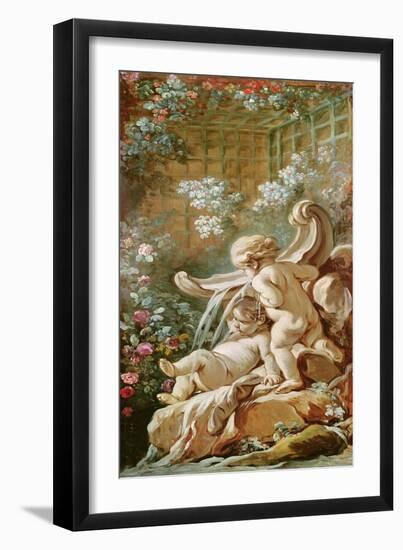 Two Cupids by a Basin, from the Salon of Gilles Demarteau, C.1750-65 (Oil on Canvas)-Francois (studio of) Boucher-Framed Giclee Print