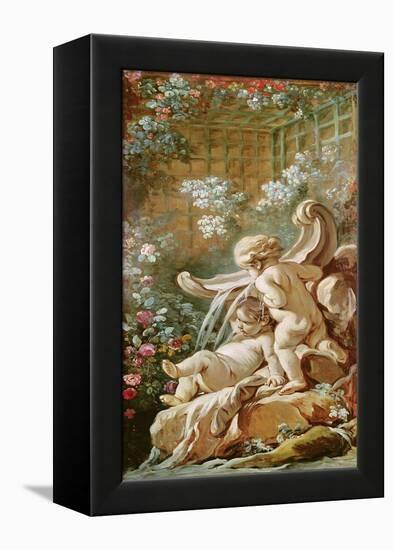 Two Cupids by a Basin, from the Salon of Gilles Demarteau, C.1750-65 (Oil on Canvas)-Francois (studio of) Boucher-Framed Premier Image Canvas