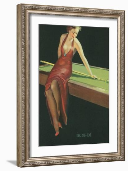 Two Cushion, Vamp Playing Pool-null-Framed Art Print