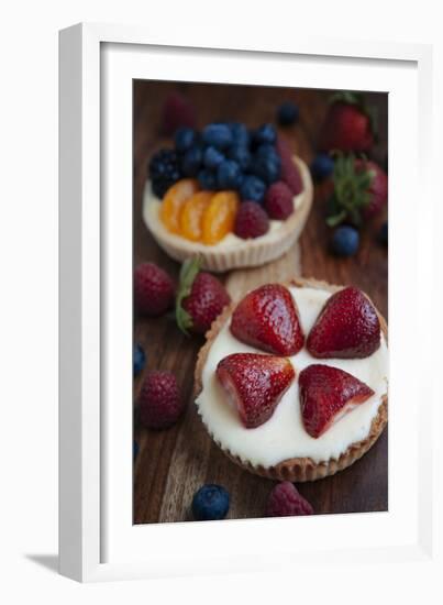 Two Custard Fruit Tarts With Strawberries, Blueberries, Raspberries And Mandarin Oranges In Custard-Shea Evans-Framed Photographic Print