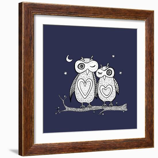 Two Cute Decorative Owls.-Katyau-Framed Art Print