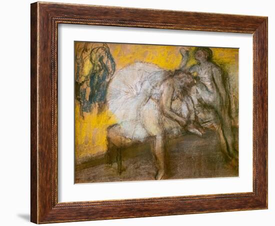 Two dancers at rest. Around 1910. Pastel-Edgar Degas-Framed Giclee Print