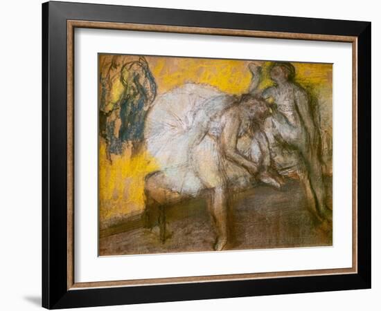 Two dancers at rest. Around 1910. Pastel-Edgar Degas-Framed Giclee Print