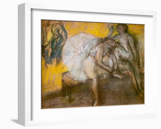 Two dancers at rest. Around 1910. Pastel-Edgar Degas-Framed Giclee Print