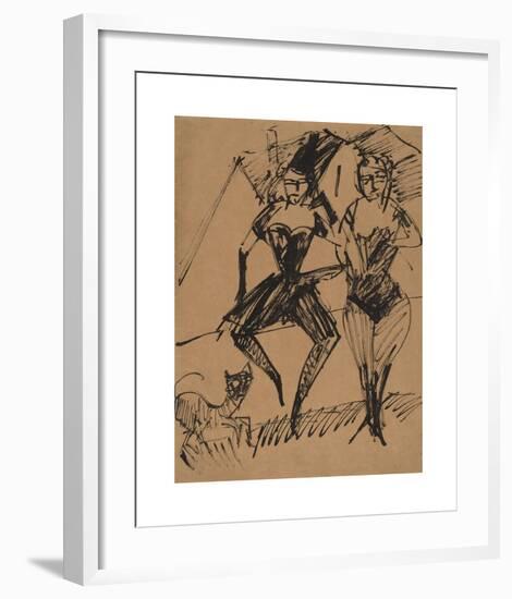 Two Dancers with a Cat-Ernst Ludwig Kirchner-Framed Premium Giclee Print