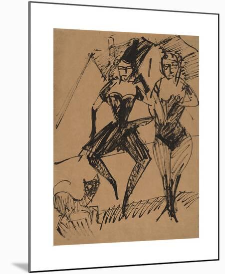 Two Dancers with a Cat-Ernst Ludwig Kirchner-Mounted Premium Giclee Print