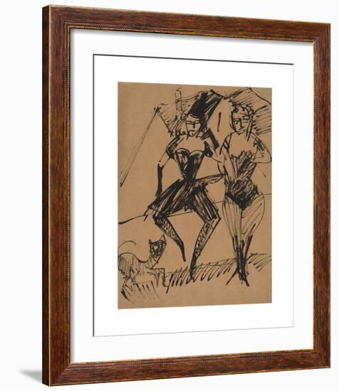 Two Dancers with a Cat-Ernst Ludwig Kirchner-Framed Premium Giclee Print