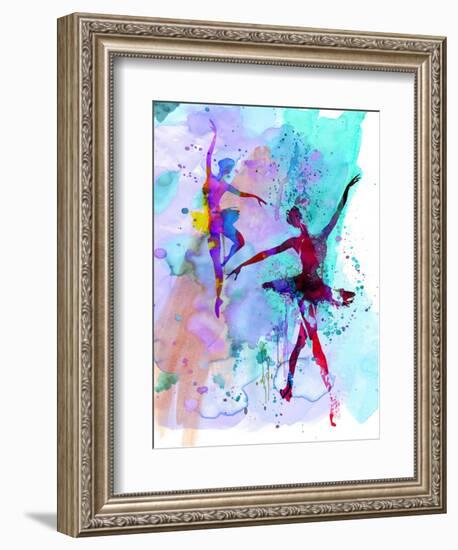 Two Dancing Ballerinas Watercolor 2-Irina March-Framed Art Print