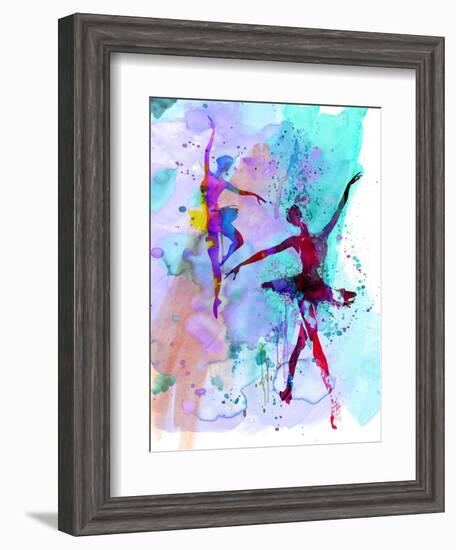 Two Dancing Ballerinas Watercolor 2-Irina March-Framed Art Print