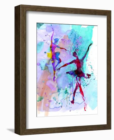 Two Dancing Ballerinas Watercolor 2-Irina March-Framed Art Print