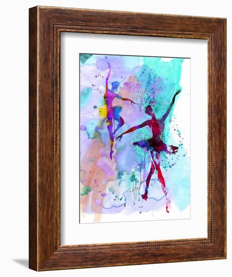 Two Dancing Ballerinas Watercolor 2-Irina March-Framed Art Print