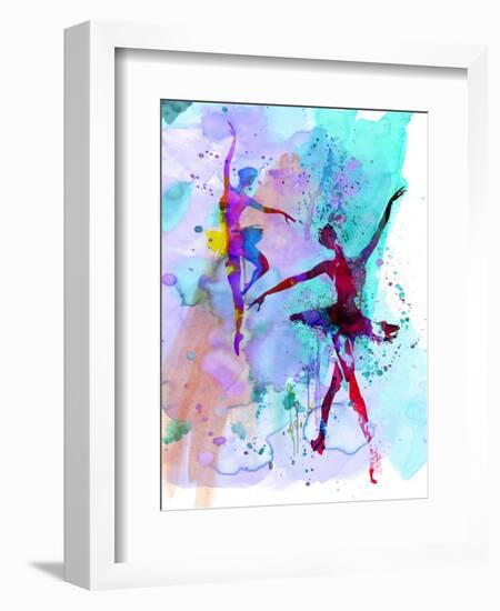 Two Dancing Ballerinas Watercolor 2-Irina March-Framed Art Print