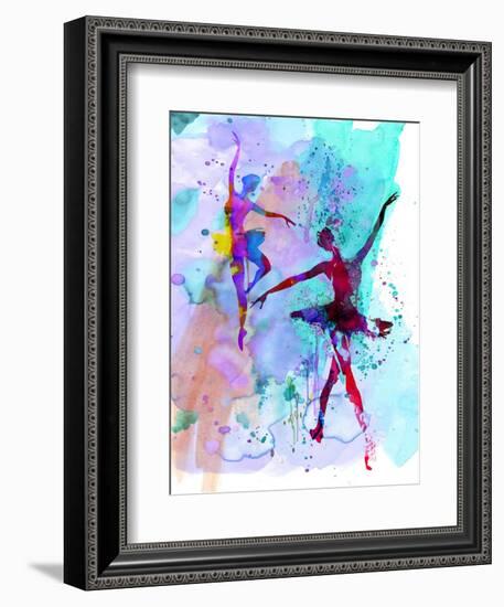 Two Dancing Ballerinas Watercolor 2-Irina March-Framed Art Print
