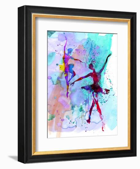 Two Dancing Ballerinas Watercolor 2-Irina March-Framed Art Print