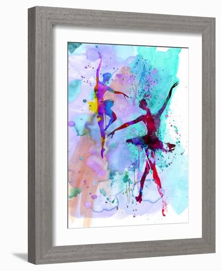 Two Dancing Ballerinas Watercolor 2-Irina March-Framed Art Print