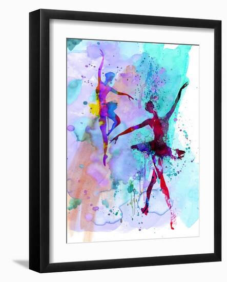 Two Dancing Ballerinas Watercolor 2-Irina March-Framed Art Print