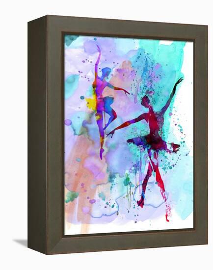 Two Dancing Ballerinas Watercolor 2-Irina March-Framed Stretched Canvas