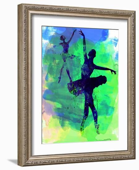 Two Dancing Ballerinas Watercolor 3-Irina March-Framed Art Print