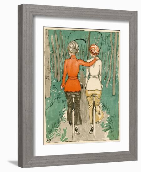 Two Danish Women Go Cycling in the Woods-null-Framed Art Print