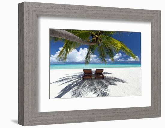 Two deck chairs under palm trees and tropical beach, The Maldives, Indian Ocean, Asia-Sakis Papadopoulos-Framed Photographic Print