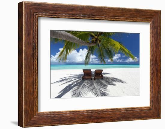 Two deck chairs under palm trees and tropical beach, The Maldives, Indian Ocean, Asia-Sakis Papadopoulos-Framed Photographic Print