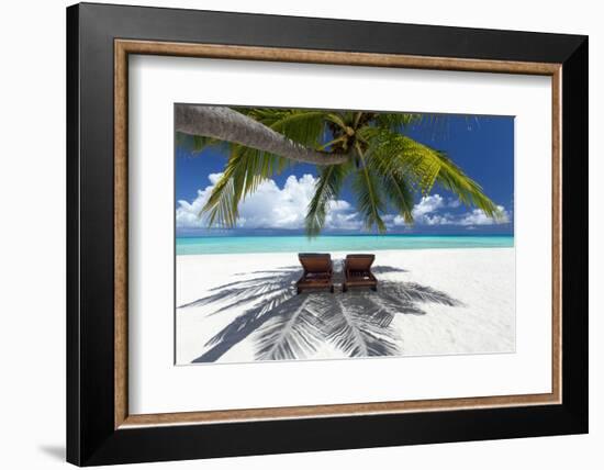 Two deck chairs under palm trees and tropical beach, The Maldives, Indian Ocean, Asia-Sakis Papadopoulos-Framed Photographic Print