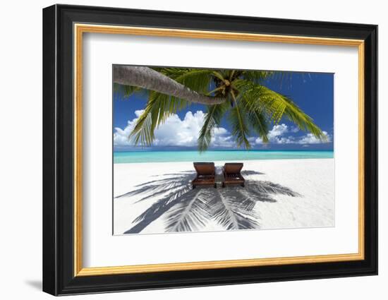 Two deck chairs under palm trees and tropical beach, The Maldives, Indian Ocean, Asia-Sakis Papadopoulos-Framed Photographic Print