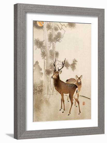 Two Deer, Pine and Moon-Koson Ohara-Framed Giclee Print