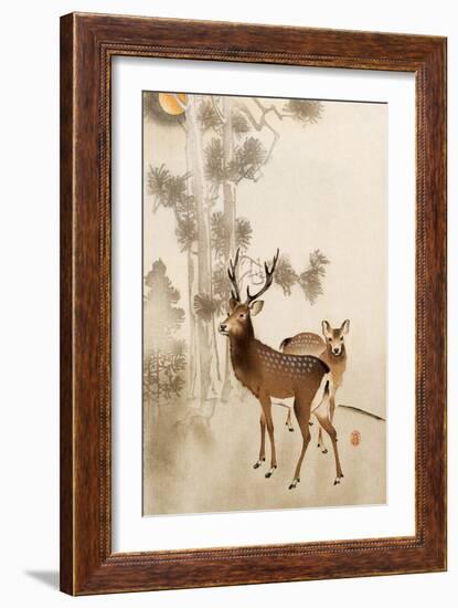 Two Deer, Pine and Moon-Koson Ohara-Framed Giclee Print